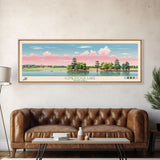 Conestoga Lake Nebraska Framed Canvas Print, Pop Art Panoramic Travel Poster, Midcentury Modern, Wall Art, Scenic Nature Painting, Bedroom Decor, Living Room Art