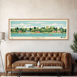 Crooked Lake Indiana Framed Canvas Print, Midcentury Modern Panoramic Wall Art, Living Room Decor, Pop Art, Travel Poster Art, Scenic Nature Painting, Lake House Decor