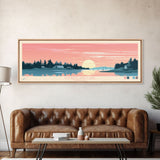 Cumberland Lake Manitoba Framed Canvas Print, Midcentury Modern Panoramic Wall Art, Living Room Decor, Pop Art, Travel Poster Art, Scenic Nature Painting