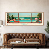 DeQueen Lake Arkansas Framed Canvas Print, Midcentury Modern Panoramic Wall Art, Living Room Decor, Pop Art, Travel Poster Art, Scenic Nature Painting