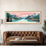 Diablo Lake Washington Framed Canvas Print, Midcentury Modern Panoramic Wall Art, Bedroom Decor, Pop Art, Travel Poster Art, Scenic Nature Painting