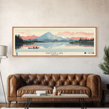 Diamond Lake Oregon Framed Canvas Print, Midcentury Modern Panoramic Wall Art, Bedroom Decor, Pop Art, Travel Poster Art, Scenic Nature Painting