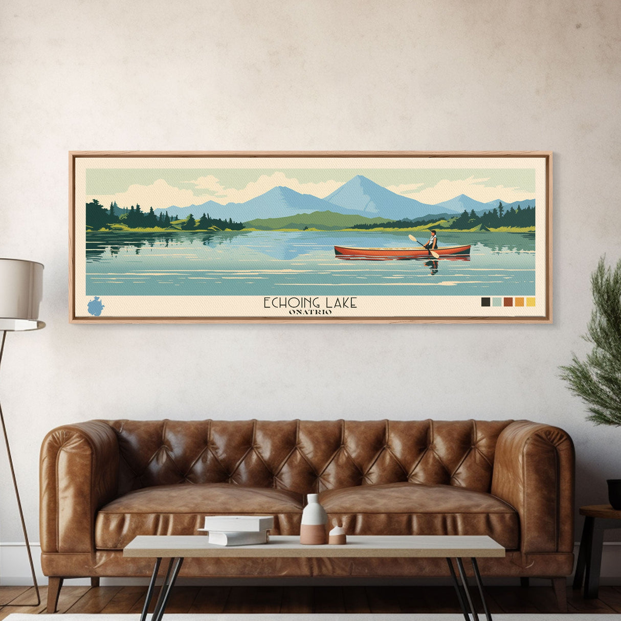 Echoing Lake Ontario Framed Canvas Print, Panoramic Art, Midcentury Modern, Pop Art, Bedroom Decor, Travel Poster, Lake View