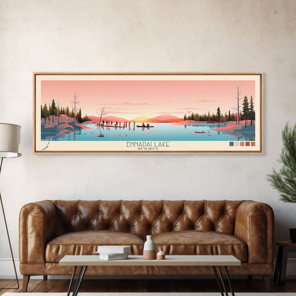 Ennadai Lake Nunavut Framed Canvas Print, Panoramic Wall Art, Midcentury Modern, Pop Art, Bedroom Decor, Travel Poster, Lake View