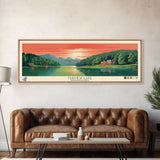 Fairview Lake Pennsylvania Framed Canvas Print, Panoramic Art, Midcentury Modern, Pop Art, Living Room Decor, Travel Poster, Wall Art, Nature Art