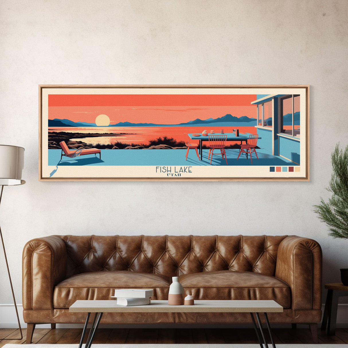 Fish Lake Utah Framed Canvas Print, Panoramic Art, Midcentury Modern, Pop Art, Living Room Wall Art, Travel Poster, Nature Painting, Home Decor