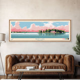 Geist Lake Indiana Framed Canvas Print, Panoramic Art, Midcentury Modern, Pop Art, Living Room Decor, Travel Poster, Nature Art, Wall Art