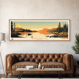 Georgetown Lake Montana Framed Canvas Print, Panoramic Wall Art, Midcentury Modern, Pop Art, Living Room Decor, Travel Poster, Nature Art, Lake House Art