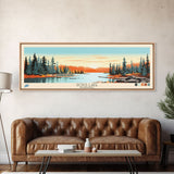 Gods Lake Manitoba Framed Canvas Print, Panoramic Art, Midcentury Modern, Pop Art, Bedroom Decor, Travel Poster, Nature Art, Lake House Art