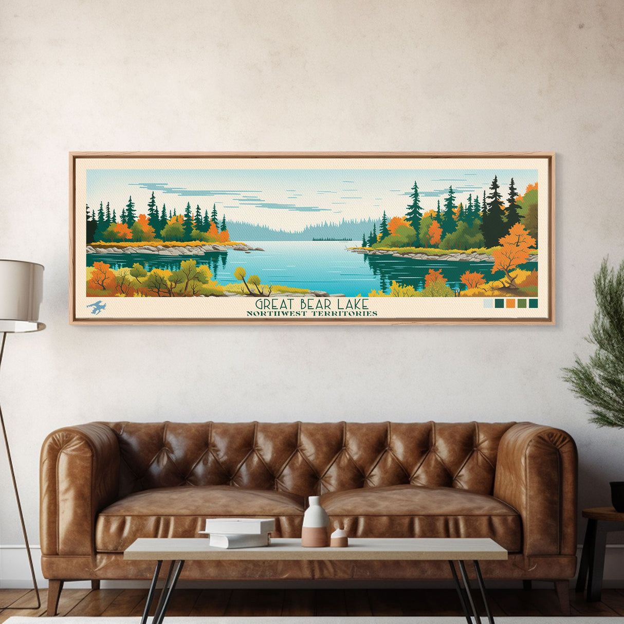 Great Bear Lake Northwest Framed Canvas Print, Panoramic Art, Midcentury Modern, Pop Art, Bedroom Decor, Travel Poster, Lake View, Wall Art