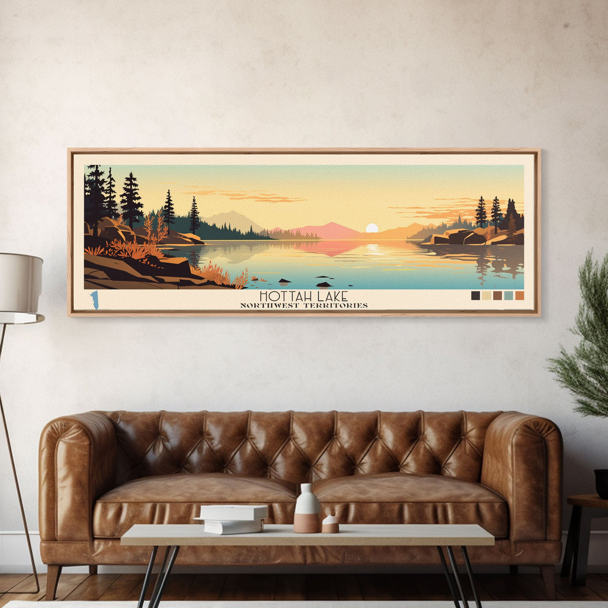 Hottah Lake Northwest Territories Framed Canvas Print, Panoramic Wall Art, Midcentury Modern, Pop Art, Bedroom Decor, Travel Poster, Home Decor
