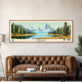 Jenny Lake Wyoming Framed Canvas Print, Panoramic Wall Art, Midcentury Modern, Pop Art, Living Room Decor, Travel Poster, Bedroom Art