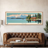 June Lake California Framed Canvas Print, Panoramic Wall Art, Midcentury Modern, Pop Art, Lake House Art, Travel Poster, Bedroom Decor