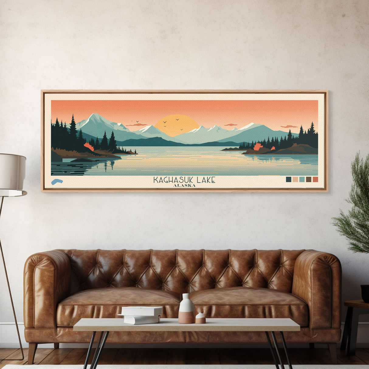 Kaghasuk Lake Alaska Framed Canvas Print, Panoramic Wall Art, Midcentury Modern, Pop Art, Bedroom Art, Travel Poster, Home Decor