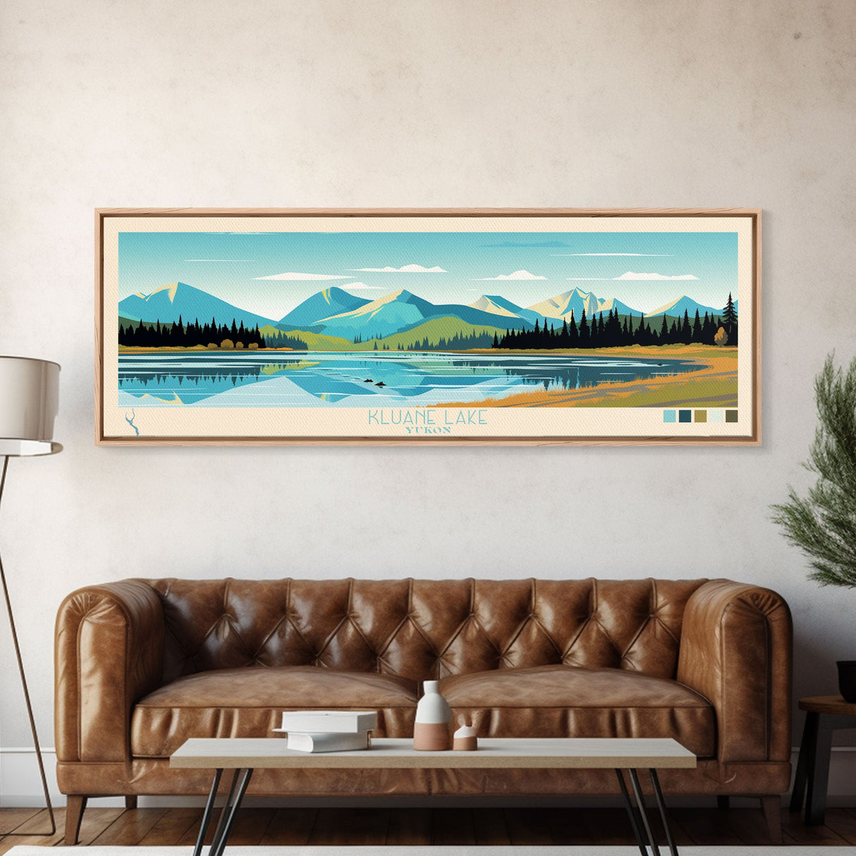 Kluane Lake Yukon Framed Canvas Print, Panoramic Art, Midcentury Modern, Pop Art, Living Room Decor, Travel Poster, Artistic Home Decor