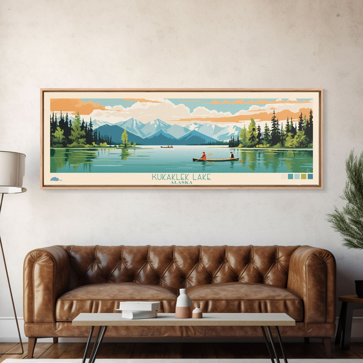 Kukaklek Lake Alaska Framed Canvas Print, Panoramic Wall Art, Midcentury Modern, Pop Art, Living Room Decor, Travel Poster, Bedroom Art