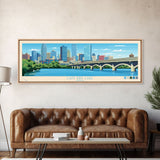 Lady Bird Lake Texas Framed Canvas Print, Panoramic Art, Midcentury Modern, Pop Art, Living Room Wall Art, Travel Poster, Lake House Decor