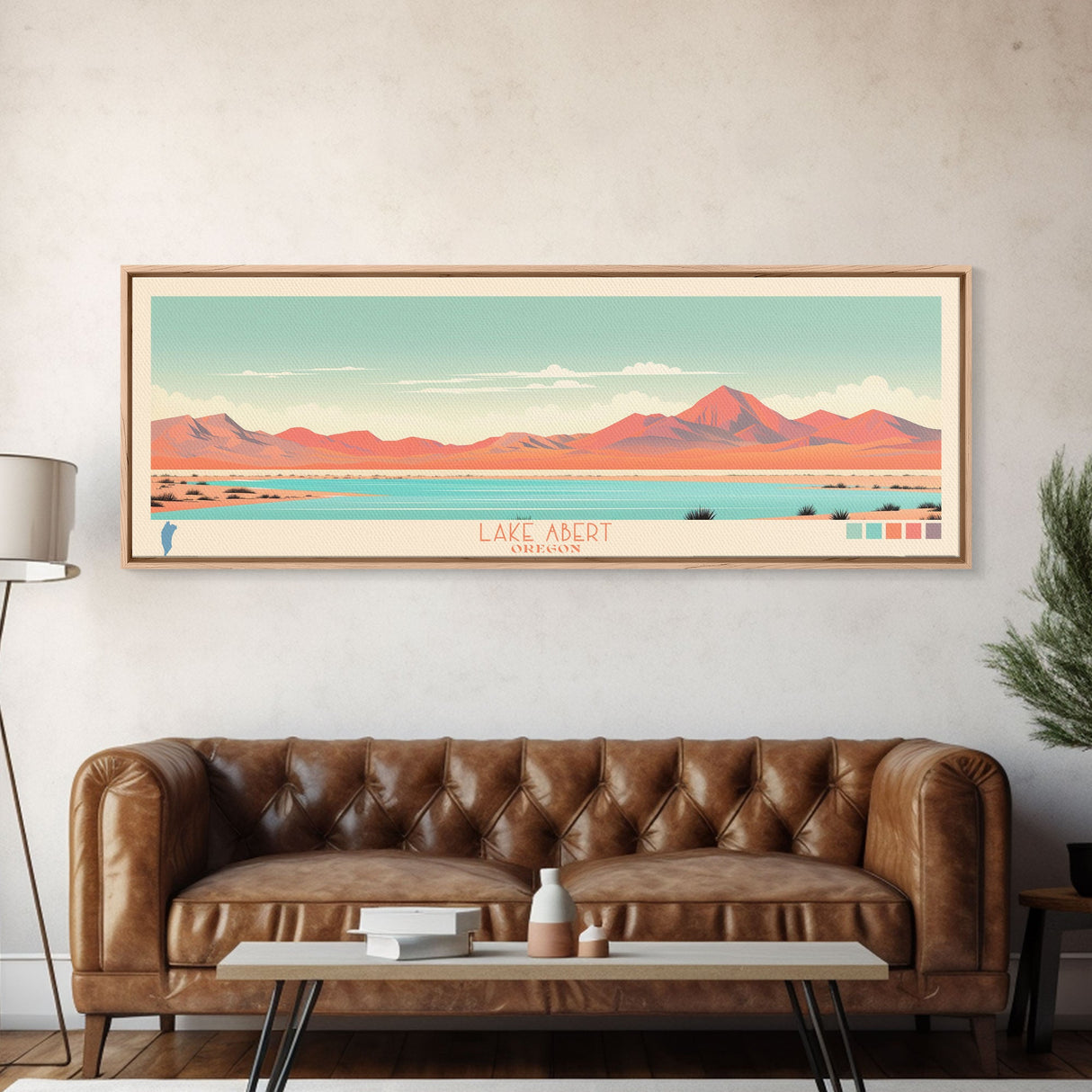 Lake Abert Oregon Framed Canvas Print, Panoramic Wall Art, Midcentury Modern, Pop Art, Bedroom Art, Travel Poster, Living Room Decor