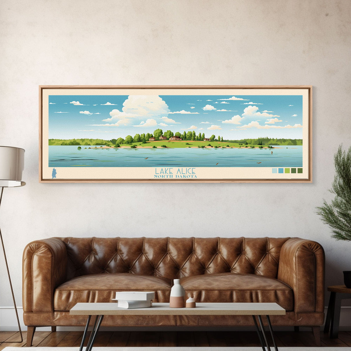 Lake Alice North Dakota Framed Canvas Print, Panoramic Wall Art, Midcentury Modern, Pop Art, Bedroom Decor, Travel Poster, Living Room Art