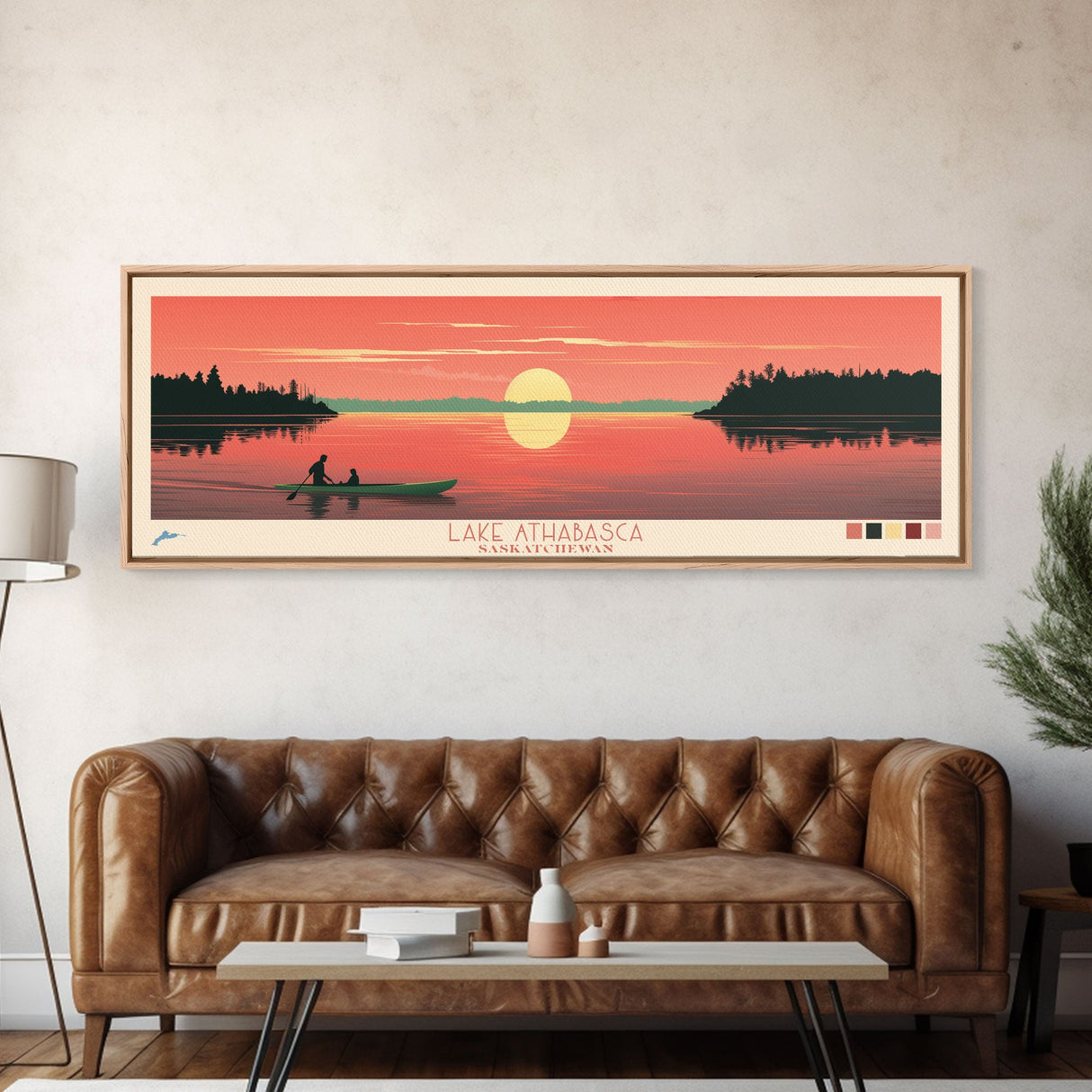 Lake Athabasca Saskatchewan Framed Canvas Print, Panoramic Wall Art, Midcentury Modern, Pop Art, Bedroom Decor, Travel Poster, Living Room Art