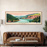 Lake Billy Chinook Oregon Framed Canvas Print, Panoramic Wall Art, Midcentury Modern, Pop Art, Living Room Decor, Travel Poster, Bedroom Art