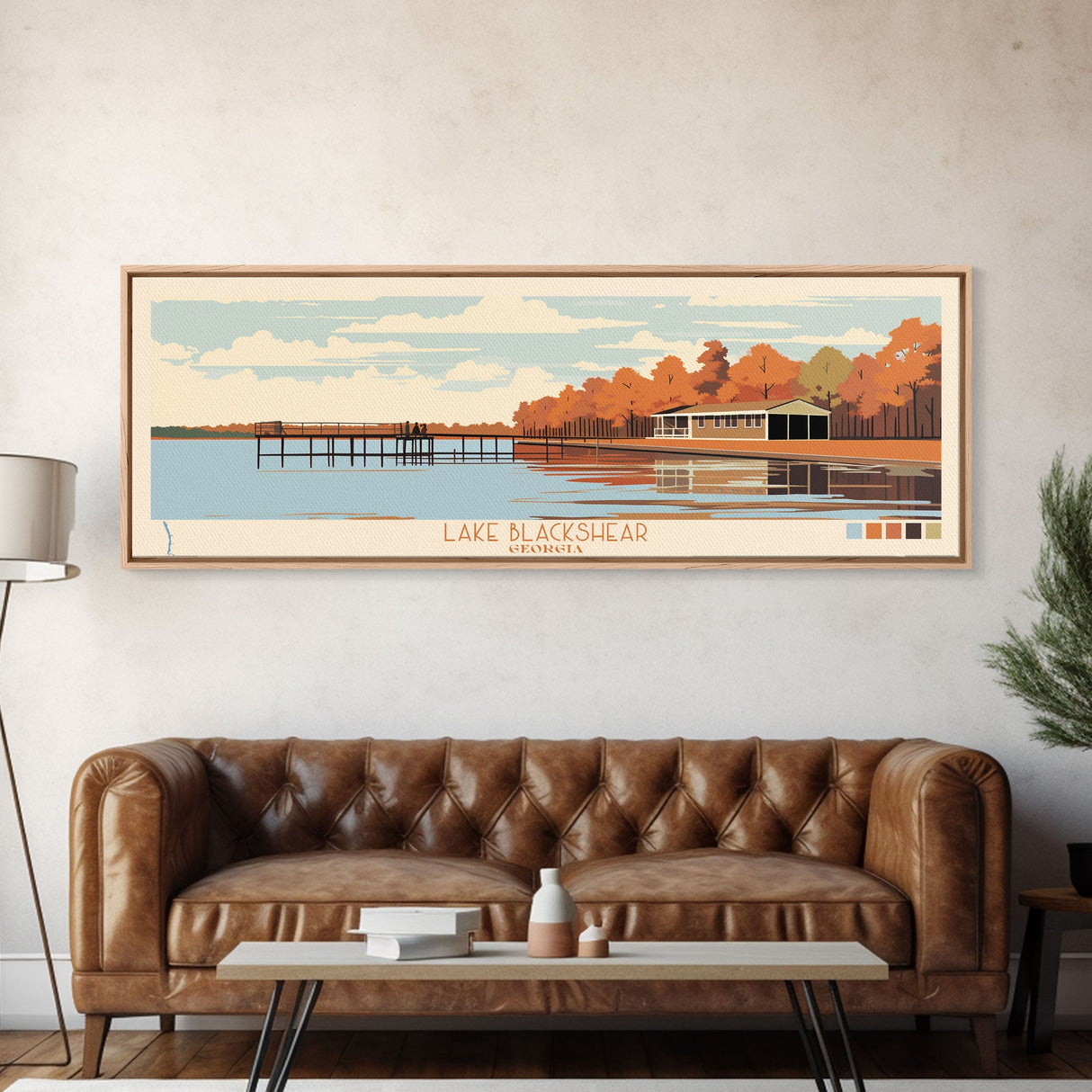 Lake Blackshear Georgia Framed Canvas Print, Panoramic Wall Art, Midcentury Modern, Pop Art, Bedroom Decor, Travel Poster, Living Room Art