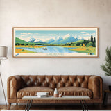 Lake Brooks Alaska Framed Canvas Print, Panoramic Wall Art, Midcentury Modern, Pop Art, Bedroom Decor, Travel Poster, Living Room Art