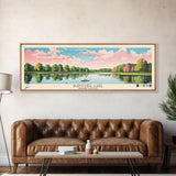 Lake Burntside Framed Canvas Print, Panoramic Art, Midcentury Modern, Pop Art, Living Room Wall Art, Travel Poster, Lake House Decor