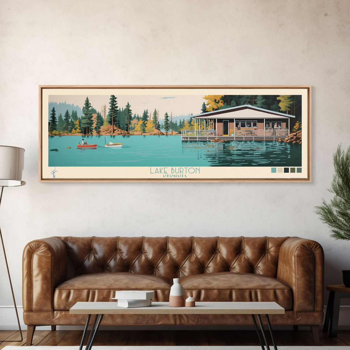 Lake Burton Georgia Framed Canvas Print, Panoramic Wall Art, Midcentury Modern, Pop Art, Bedroom Decor, Travel Poster, Living Room Art