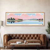 Lake Carnegie New Jersey Framed Canvas Print, Panoramic Wall Art, Midcentury Modern, Pop Art, Bedroom Decor, Travel Poster, Living Room Art