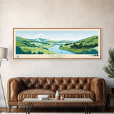 Lake Casitas California Framed Canvas Print, Panoramic Wall Art, Midcentury Modern, Pop Art, Bedroom Decor, Travel Poster, Living Room Art