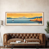 Lake Champlain New York Vermont Framed Canvas Print, Panoramic Art, Midcentury Modern, Pop Art, Living Room Wall Art, Travel Poster, Lake House Decor