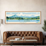 Lake Chatuge Georgia Framed Canvas Print, Panoramic Art, Midcentury Modern, Pop Art, Living Room Wall Art, Travel Poster, Lake House Decor