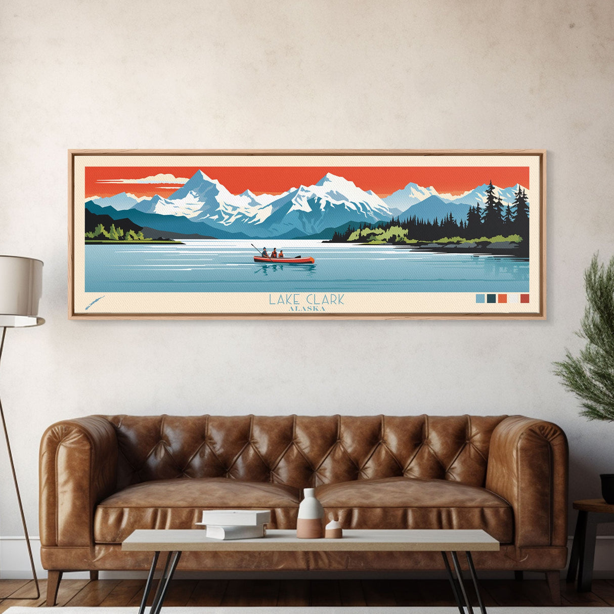 Lake Clark Alaska Framed Canvas Print, Panoramic Wall Art, Midcentury Modern, Pop Art, Bedroom Decor, Travel Poster, Living Room Art