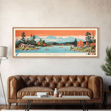 Lake Cleveland Idaho Framed Canvas Print, Panoramic Art, Midcentury Modern, Pop Art, Living Room Wall Art, Travel Poster, Lake House Decor