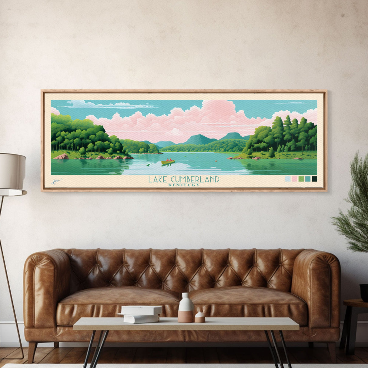 Lake Cumberland Kentucky Framed Canvas Print, Panoramic Art, Midcentury Modern, Pop Art, Living Room Wall Art, Travel Poster, Lake House Decor