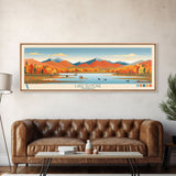 Lake Elmore Vermont Framed Canvas Print, Panoramic Art, Midcentury Modern, Pop Art, Living Room Wall Art, Travel Poster, Lake House Decor