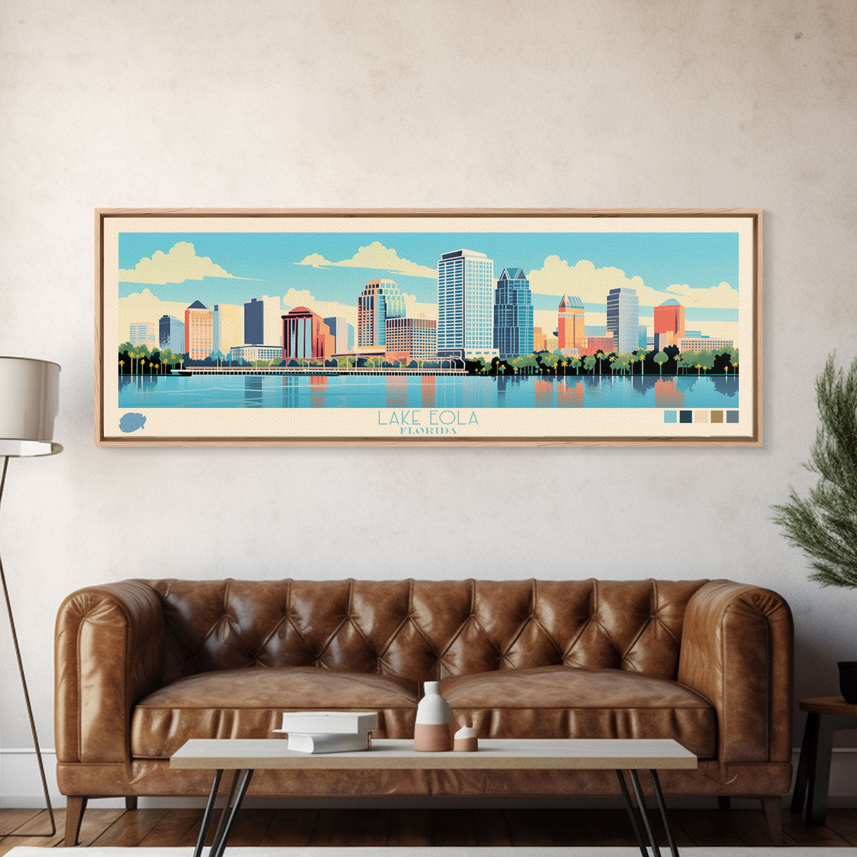 Lake Eola Florida Framed Canvas Print, Panoramic Wall Art, Midcentury Modern, Pop Art, Bedroom Decor, Travel Poster, Living Room Art