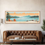 Lake Fontana North Carolina Framed Canvas Print, Panoramic Art, Midcentury Modern, Pop Art, Living Room Wall Art, Travel Poster, Lake House Decor