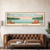 Lake Gerar Delaware Framed Canvas Print, Panoramic Wall Art, Midcentury Modern, Pop Art, Bedroom Decor, Travel Poster, Living Room Art