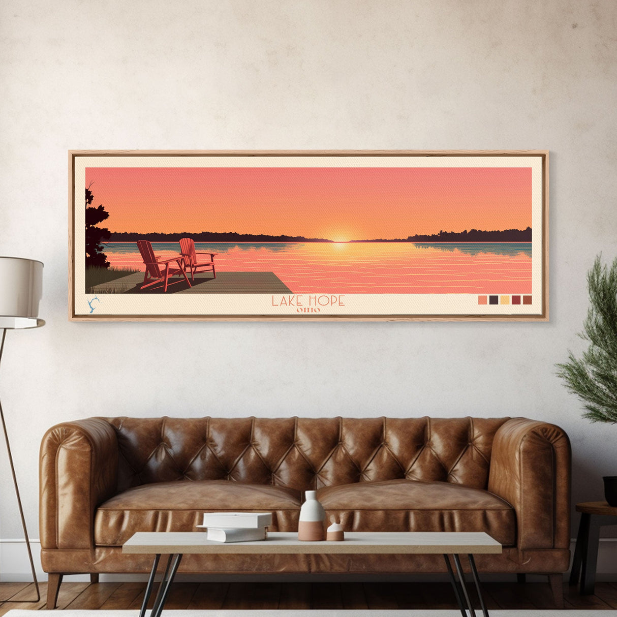 Lake Hope Ohio Framed Canvas Print, Panoramic Wall Art, Midcentury Modern, Pop Art, Bedroom Art, Travel Poster, Living Room Decor