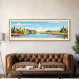 Lake Itasca Minneapolis Framed Canvas Print, Panoramic Wall Art, Midcentury Modern, Pop Art, Lake House Decor, Travel Poster, Bedroom Art