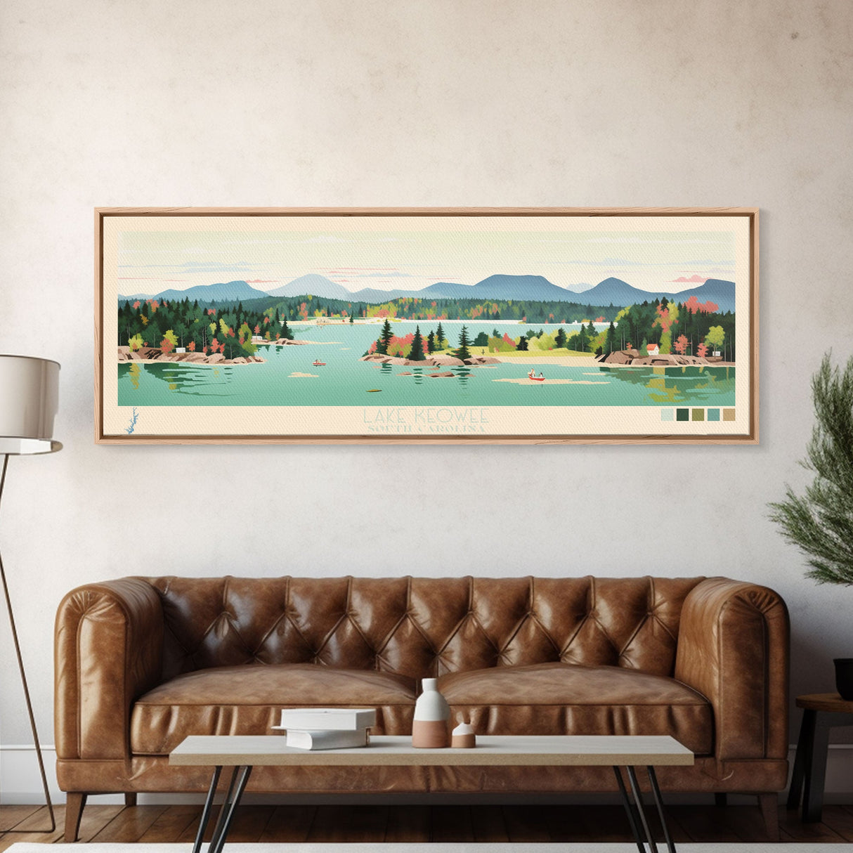 Lake Keowee South Carolina Framed Canvas Print, Panoramic Wall Art, Midcentury Modern, Pop Art, Living Room Decor, Travel Poster, Bedroom Art