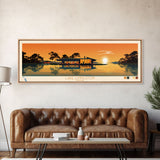 Lake Livingston Texas Framed Canvas Print, Panoramic Wall Art, Midcentury Modern, Pop Art, Bedroom Art, Travel Poster, Lake House Decor