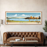 Lake Massapoag Massachusetts Framed Canvas Print, Panoramic Wall Art, Midcentury Modern, Pop Art, Living Room Decor, Travel Poster