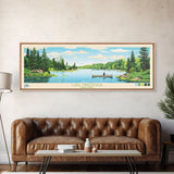 Lake Minocqua Wisconsin Framed Canvas Print, Panoramic Wall Art, Midcentury Modern, Pop Art, Living Room Decor, Travel Poster