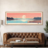 Lake Muskegon Michigan Framed Canvas Print, Panoramic Wall Art, Midcentury Modern, Pop Art, Living Room Decor, Travel Poster