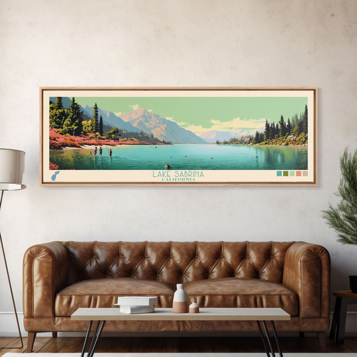 Lake Sabrina California Framed Canvas Print, Panoramic Wall Art, Midcentury Modern, Pop Art, Bedroom Art, Travel Poster, Lake House Decor