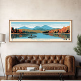 Lake Saint Catherine Vermont Framed Canvas Print, Panoramic Wall Art, Midcentury Modern, Pop Art, Living Room Decor, Travel Poster, Lake House Art