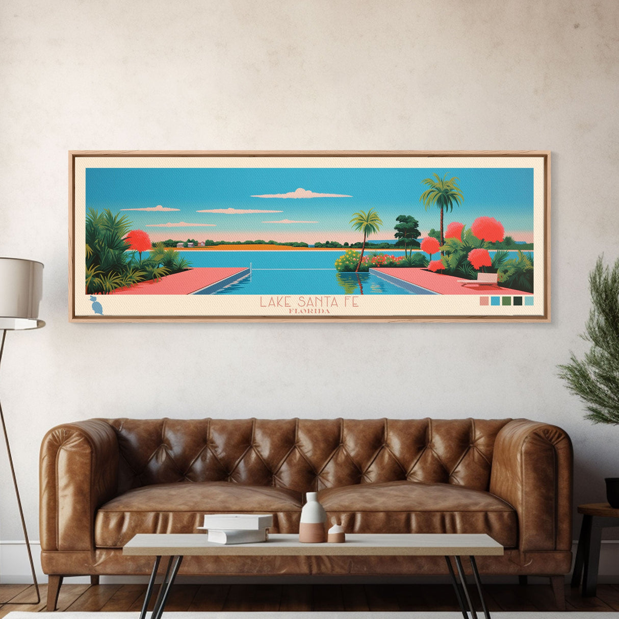 Lake Santa Fe Florida Framed Canvas Print, Panoramic Wall Art, Midcentury Modern, Pop Art, Bedroom Art, Travel Poster, Lake House Decor